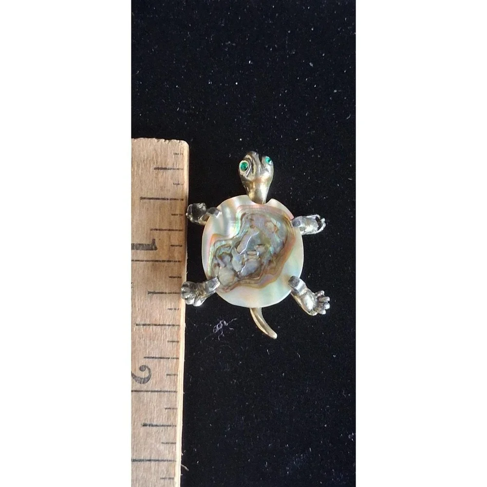 Vintage Mexican Silver and Abalone Shell Turtle Brooch Pin